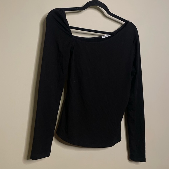 REFORMATION Les Asymmetrical Neck Long Sleeve Top in Black - Picture 5 of 8
